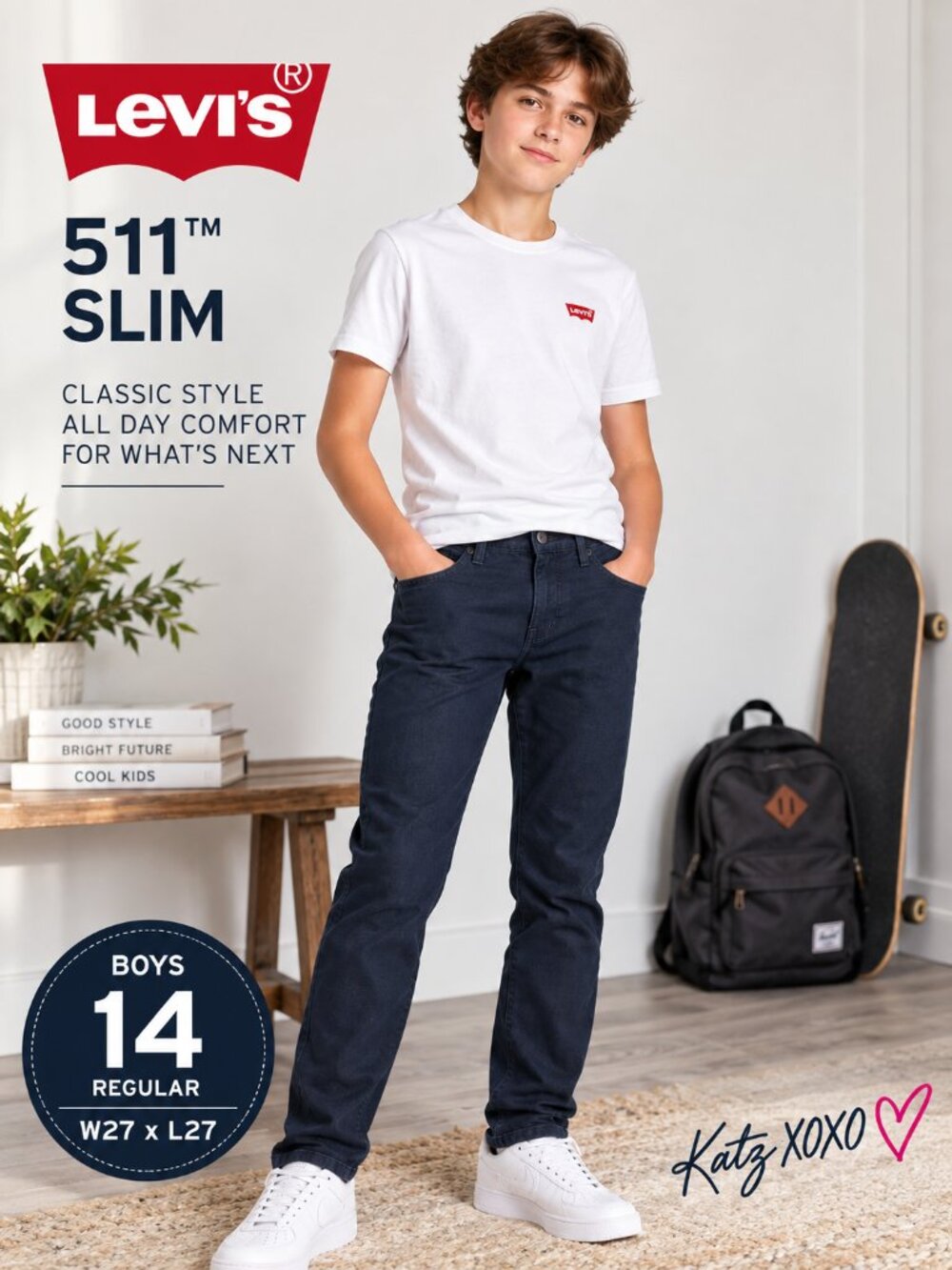 Levi’s 511 Slim Boys 14 Reg W27 L27 Navy Blue Stretch Pants School Uniform Tween